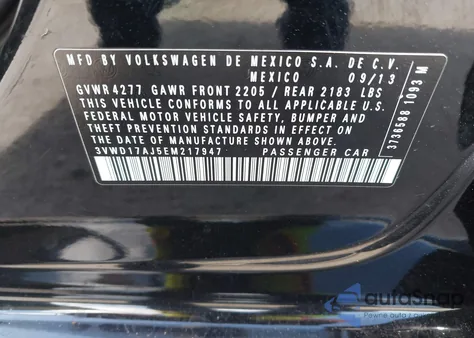 2014 Volkswagen Jetta 1.8T Se из США, поврежденный, VIN 3VWD17AJ5EM217947